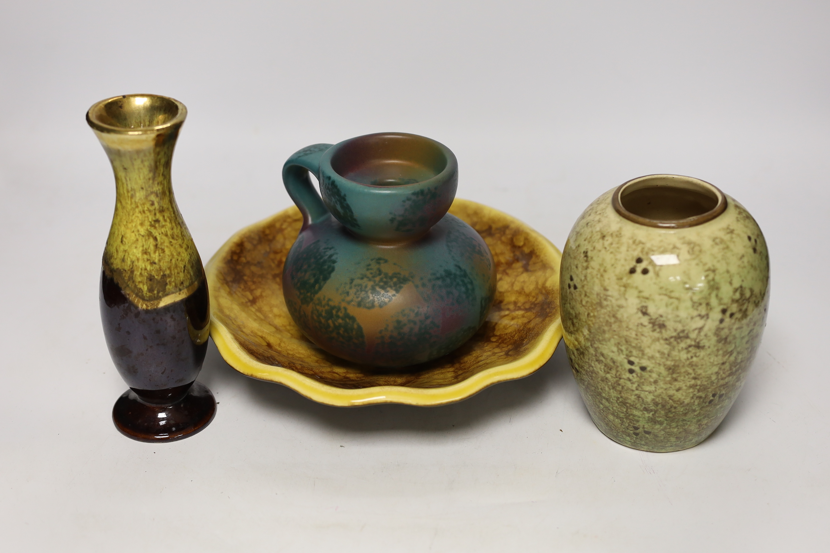 Assorted West German and Italian Feramano mid-century pottery including ashtray and cups, tallest 19cm